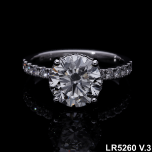 Bague de fiançailles en diamant rond de 3 carats cultivé en laboratoire avec bande pavée, or blanc plaqué rhodium 14KT/18KT - Product Image 6