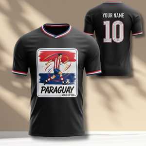 Maglia da tifoso calcio Paraguay 2026 WC, T-shirt grafica rosso bianco blu, Top Orgoglio Sudamericano per il giorno della partita e Streetwear - Product Image 2