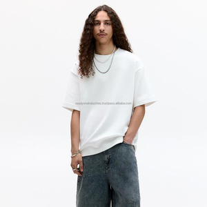 T-shirts anti-boulochage à col rond pour hommes T-shirt lourd à manches régulières T-shirt de luxe en coton épais vierge Streetwear T-shirt homme - Product Image 1