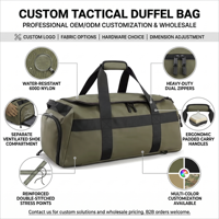 Sac de sport multifonctionnel vert imperméable personnalisé, sac de sport tactique avec compartiment à chaussures, rangement extensible pour les affaires