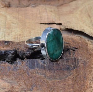 Anillo hecho a mano indio mejor calidad Natural Esmeralda cabujón piedra preciosa sólida 925 joyería de plata esterlina 925 anillo estampado joyería - Product Image 3