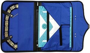 Maçonnique passé maître tablier étui brodé à la machine (cuir noir), MM taille provinciale | Sacs de transport franc-maçon - Product Image 5