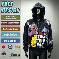 Hoodie Rajut Kustom dengan Ritsleting, Cetak DTG Seluruh Bagian, Efek Langit Berbintang Berhias Rhinestone, Hip Hop Kasual Oversized, Streetwear Berkualitas Tinggi