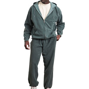 Conjunto de chándales de algodón con cremallera lavado ácido logotipo personalizado de gran tamaño Vintage Stone Wash Sudadera con capucha conjunto de pantalones de chándal para hombres 2026 - Product Image 1