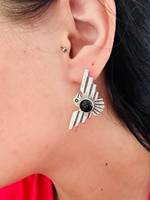 Pendientes Navajo hechos a mano de ónix y plata de ley Post Thunderbird