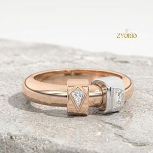 14K Gold Two Tone Geometric Moissanite Diamond <b>Ring</b> Modern Luxury Fine Jewelry <b>Ring</b> For Women - Product Image 1