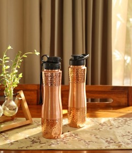 <b>Copper</b> Water Bottle Hammered Travel Mug <b>Screw</b> Lid Reusable Cold Drink Tumbler for Office Home Camping Gift - Indian Home Crafts - Product Image 4
