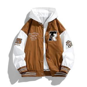 Veste universitaire pour hommes personnalisable de haute qualité brodée Letterman Baseball Bomber à capuche avant Polyester veste personnalisable - Product Image 5