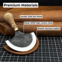 Grand couteau demi-lune lame tranchante de rasoir forgée à la main en acier au carbone trempé, manche ergonomique, avec gaine en cuir outil en cuir