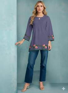 El más popular para fiestas de oficina: Tela de seda Georgette, estilo cuello redondo, longitud media, sin costuras, diseño indio moderno, multicolor, para mujer. - Product Image 4