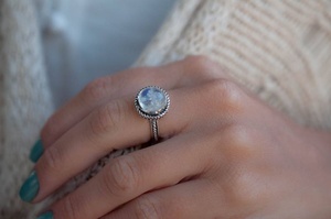 <b>Stacking</b> Moonstone Solitaire <b>Ring</b> Handmade 925 Sterling Silver June Birthstone Boho Hippie Everyday Jewelry Gift Idea For Women - Product Image 2