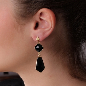 Pendientes de Ónice Negro Hechos a Mano en Latón con Baño de Oro de 18K, Joyería de Moda para Mujer para Bodas - Product Image 6