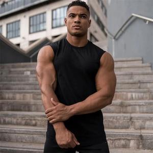 Logo personnalisé hommes Fitness sport débardeur été rayures verticales couleur unie sans manches t-shirt Gym gilet taille XL - Product Image 3