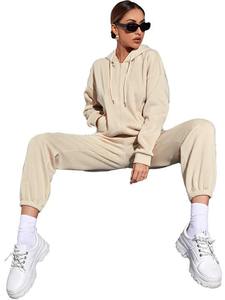 Collection Hiver Femme Sweatshirt à épaules tombantes avec strass Ensemble de 2 pièces comprenant un pantalon de jogging Sweatpants à capuche vierges - Product Image 4