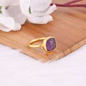 925 plata esterlina sólida amatista púrpura piedra preciosa hecha a mano al por mayor anillo amarillo chapado en oro joyería regalo para ella - Product Image 2