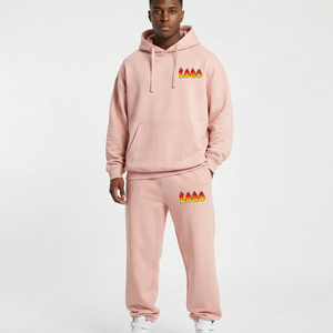 Ensemble survêtement décontracté rose pour homme, sweat à capuche et pantalon de survêtement, en coton, longueur intégrale, pour l'automne, avec impression de logo personnalisé, par fabricant OEM - Product Image 5
