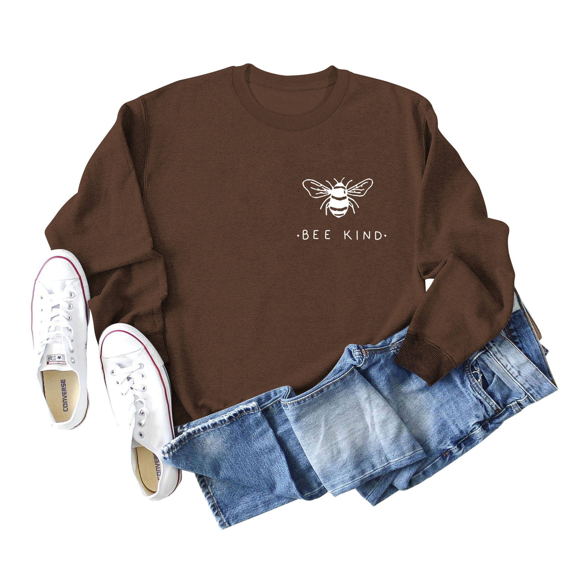 Sweatshirt marron (police blanche) imprimé sur la poitrine