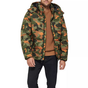 Veste d'hiver en tissu de toile épaisse et solide à logo personnalisé pour hommes col montant capuche bulle manteau d'extérieur chaud placement de logo à l'avant - Product Image 6