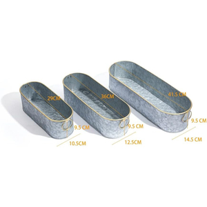 Set Of 3 Galvanized <b>Metal</b> Flower <b>Planter</b> Oval Shape for Home <b>Outdoor</b> And Garden Decorative <b>Planter</b> Handicrafts - Product Image 4