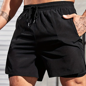 Short de gym noir uni pour homme short d'entraînement extensible et respirant à séchage rapide avec ceinture élastique et cordon de serrage - Product Image 5