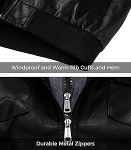 Chaqueta de piel sintética para hombre, chaqueta de bombardero de motocicleta a prueba de viento, abrigo de invierno ajustado con capucha extraíble - Product Image 5