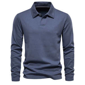 Polo personalizado de moda de manga corta de algodón bordado de manga larga con cuello de plumón de color sólido de retazos nuevo diseño - Product Image 2