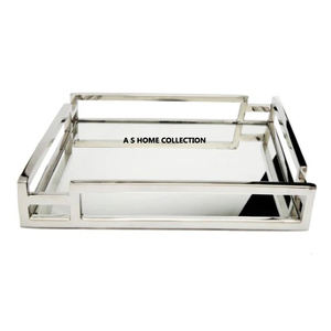 Plateau de service pour aliments et fruits de la plus grande qualité en aluminium métal fait à la main en forme de rectangle pour la décoration des fêtes et des rassemblements - Product Image 2