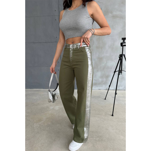 Pantalones Palazzo de Gabardina Color Caqui para Mujer - Product Image 2