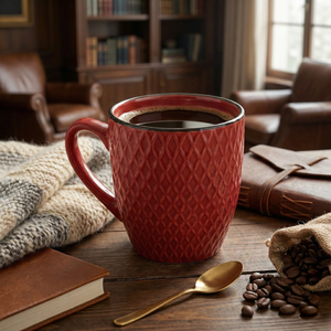 Tasses à café en céramique grès à motif Merlot Love, écologiques, compatibles lave-vaisselle, lot de 4, capacité 14 oz, avec logo gravé au laser - Product Image 3