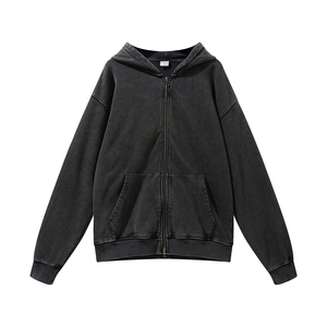 Sweat à capuche oversize en polaire et coton vintage délavé, personnalisé et éco-responsable, avec double fermeture éclair, pour homme, style décontracté, effet délavé à l'acide - Product Image 3