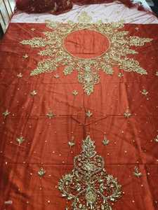 Tissu en satin de soie 100% Sonali Dirca de luxe, brodé à la main avec des perles Zardozi, accessoire tissé lourd - Product Image 4