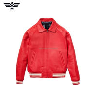 Jaket Bomber Kulit Sapi Warna Kustom Desain Unik Pria, Kontras Rib Premium Streetwear Single Breasted Logo Lapisan Bulu Imitasi