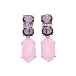 Recién llegado, pendientes largos con borlas, pendientes únicos de piedras preciosas de hidra rosa y amatista, pendientes de diseño clásico de Gemstone - Product Image 1