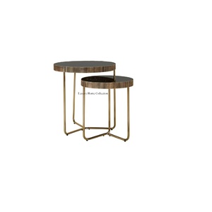 Metal Home & Hotel Living Room Decorative Furniture <b>Nesting</b> <b>Table</b> With Black Color Powder Coated Frame & Wooden Top Round Shape - Product Image 2