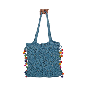 Nouvel arrivage de sac fourre-tout en coton fait à la main en macramé à la mode sac de plage avec fermeture à glissière de l'Inde décorée avec nœud imprimé filles - Product Image 1