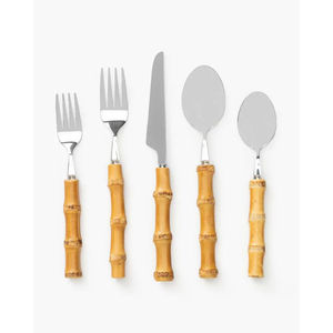 Juego de cubiertos de madera de olivo con mango de acero inoxidable de alta calidad, vajilla moderna y elegante para el hogar y la cocina. - Product Image 3