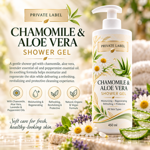 Gel de Baño de Manzanilla y Aloe Vera de Marca Privada 450ml |   Gel de Ducha Vegano Natural |   Fabricante OEM España - Product Image 2