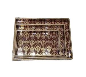 ถาด MDF สามถาดพิมพ์ลายแฟนซีหลากสีสำหรับเสิร์ฟชากาแฟอาหารเช้าของตกแต่งโต๊ะในบ้านโรงแรม - Product Image 5