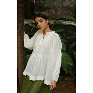 CAMISA DE LINO VINTAGE JAMDANI-NIA 100% Lino Talla Única Corte Holgado con Decoración de Botones Transpirable Moda Vintage - Product Image 2