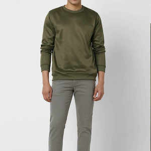 New High Quality Wholesale Men's Olive <b>Green</b> O Neck Sweatshirt Solid Color Casual Custom Cotton Blended Breathable Streatwear - Product Image 4