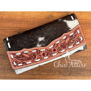 Fashionable Hand Tooled Leather Multi-functions Tri-fold <b>Wallet</b> <b>for</b> <b>Women</b> Large Capacity Cowhide Clutch Purse <b>Credit</b> <b>Card</b> <b>Wallet</b> - Product Image 1