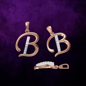 Nuevo Colgante de Diamantes Cultivados en Laboratorio de Oro de 18K con Diseño de Letra 'B' - Product Image 3