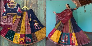 4m Flair Butter Silk Lehenga con espejo real y trabajo de impresión digital | Choli sin coser | Dupatta con conjunto de ropa de fiesta de encaje Resa - Product Image 2