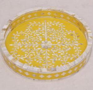 Custom <strong>Inlay</strong> Tray Natural <strong>Bone</strong> Eco-friendly Tray <strong>Indian</strong> Craftsmanship Moroccan Design High-quality Tray Tabletop Decor
