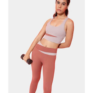 Women's Custom Logo High Waist Yoga Fitness Suit Solid <b>Pattern</b> Sports Bra and <b>Legging</b> for Gym Running Yoga Set - Product Image 1