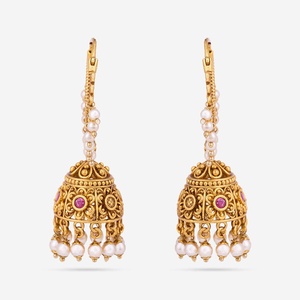 Pendientes Colgantes de Mujer con Acabado Dorado Antiguo, Modernos, Religiosos, para Bodas y Fiestas, en Forma de Campana, de Aleación de Zinc 185662 con Rubí Verde - Product Image 1