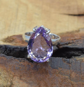 High Demand Faceted Purple Amethyst Pear Gemstone <b>Ring</b> 925 Sterling Silver Handmade Jewelry February Birthstone Gift For Women - Product Image 1