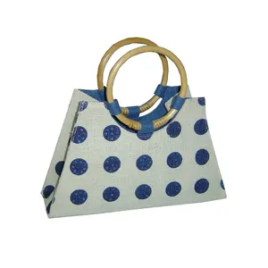 Дизайнерская Джутовая сумка для покупок с принтом в горошек и деревянными круглыми ручками для удобной переноски