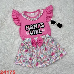 Mama ragazza rosa floreale capretta volant Top con Skort 2 pezzi set di abbigliamento per la festa della mamma gonne per bambini con fiocco - Product Image 3