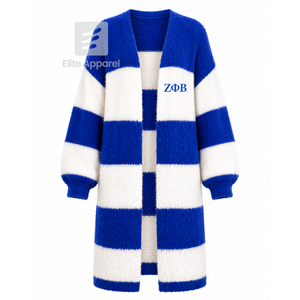 Cardigan long respirant personnalisé Zeta Phi Beta Sorority avec logo brodé sur le devant, bleu et blanc, décontracté, à manches longues, pour femme - Product Image 1